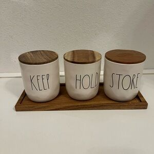 Rae Dunn Wooden Lid Ceramic Canister Set - White
Hold Keep Store